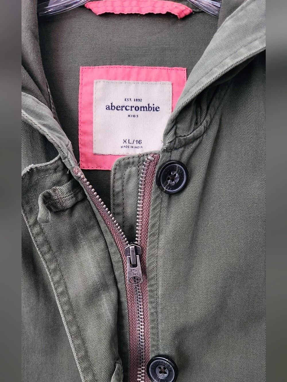 Abercrombie Kids Olive Green Utility Field Jacket - Size XL (16)